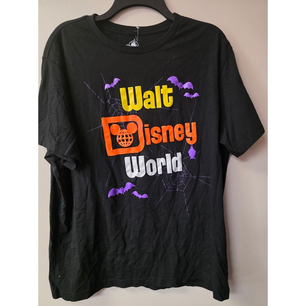Disney World Halloween T-Shirt Black Graphic Tee Bats Spiderwebs XL